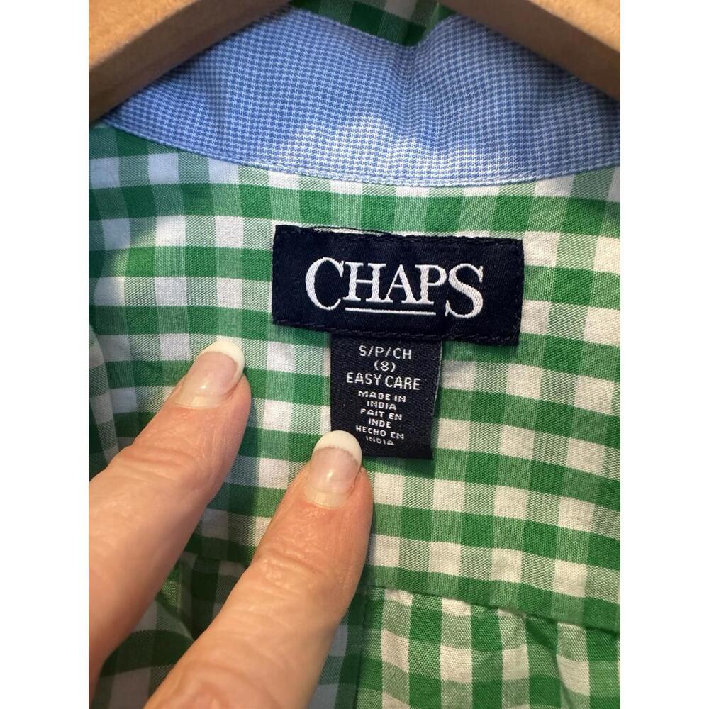 Chaps Ralph Lauren Boys Small Green Short Sleeve Button-Up Shirt Checkered - Picture 3 of 4